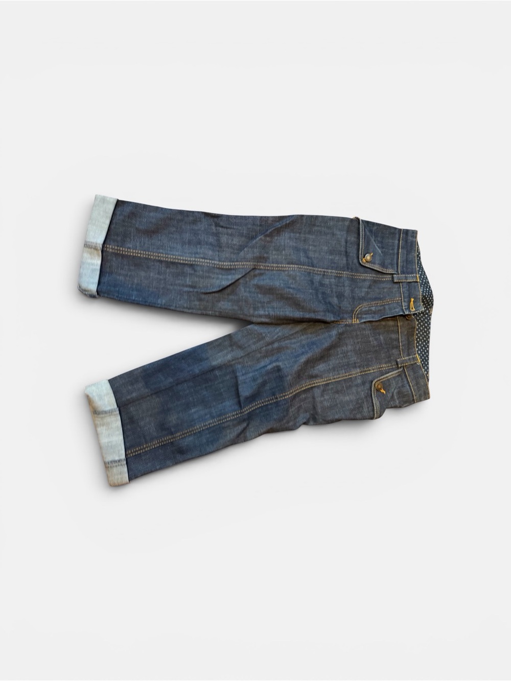 Louis Vuitton Dark Blue Cropped Denim Jeans with Rolled Hems